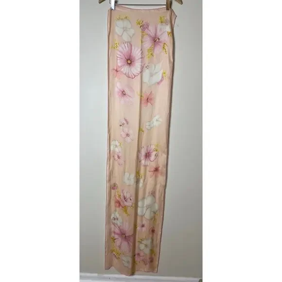 SALVATORE FERRAGAMO Vintage Silk Blush Pink Long Scarf Flowers Ladybug Bee Print - Picture 6 of 7